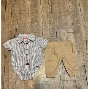 Wrangler Baby Boy 3M Bodysuit & Pants Outfit Set Striped Short Sleeve Khaki
